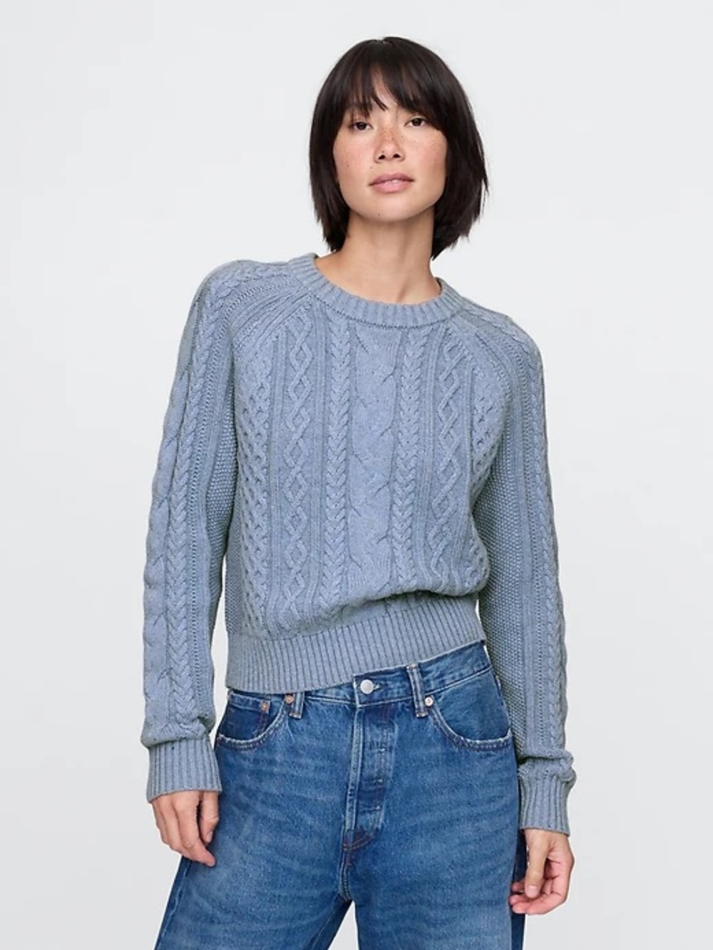 GAP Light Blue Cable-Knit Crewneck Sweater